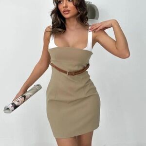 Zara Tan Mini Dress Belted NWT Size S Summer